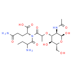 ChemSpider 2D Image | (2R)-2-[(2-{[(2S,3R,4R,5S,6R)-3-Acetamido-2,5-dihydroxy-6-(hydroxymethyl)tetrahydro-2H-pyran-4-yl]oxy}propanoyl)(2-aminobutanoyl)amino]-5-amino-5-oxopentanoic acid | C20H34N4O11