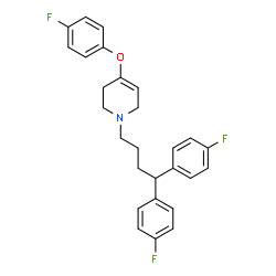 ChemSpider 2D Image | 1-[4,4-Bis(4-fluorophenyl)butyl]-4-(4-fluorophenoxy)-1,2,3,6-tetrahydropyridine | C27H26F3NO