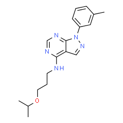 ChemSpider 2D Image | N-(3-Isopropoxypropyl)-1-(3-methylphenyl)-1H-pyrazolo[3,4-d]pyrimidin-4-amine | C18H23N5O