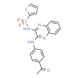 ChemSpider 2D Image | N-{3-[(4-Acetylphenyl)amino]-2-quinoxalinyl}-2-thiophenesulfonamide | C20H16N4O3S2