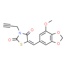 ChemSpider 2D Image | (5E)-5-[(7-Methoxy-1,3-benzodioxol-5-yl)methylene]-3-(2-propyn-1-yl)-1,3-thiazolidine-2,4-dione | C15H11NO5S