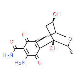 ChemSpider 2D Image | (1S,8R,10R,12R)-4-Amino-1,12-dihydroxy-10-methyl-3,6-dioxo-9-oxatricyclo[6.2.2.0~2,7~]dodeca-2(7),4-diene-5-carboxamide | C13H14N2O6
