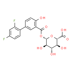 ChemSpider 2D Image | 1-O-[(2',4'-Difluoro-4-hydroxy-3-biphenylyl)carbonyl]-beta-D-glucopyranuronic acid | C19H16F2O9