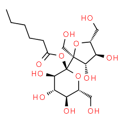 ChemSpider 2D Image | (2S,3R,4S,5S,6R)-2-[(2S,3S,4S,5R)-3,4-Dihydroxy-2,5-bis(hydroxymethyl)tetrahydro-2-furanyl]-3,4,5-trihydroxy-6-(hydroxymethyl)tetrahydro-2H-pyran-2-yl hexanoate | C18H32O12