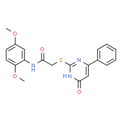 ChemSpider 2D Image | N-(2,5-Dimethoxyphenyl)-2-[(4-oxo-6-phenyl-1,4-dihydro-2-pyrimidinyl)sulfanyl]acetamide | C20H19N3O4S