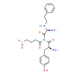 ChemSpider 2D Image | N-{(2R)-2-Amino-2-[methyl(2-phenylethyl)amino]acetyl}-N-[4-(methylsulfinyl)butanoyl]-L-tyrosinamide | C25H34N4O5S