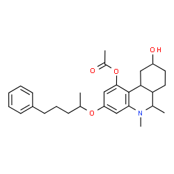 ChemSpider 2D Image | 9-Hydroxy-5,6-dimethyl-3-[(5-phenyl-2-pentanyl)oxy]-5,6,6a,7,8,9,10,10a-octahydro-1-phenanthridinyl acetate | C28H37NO4