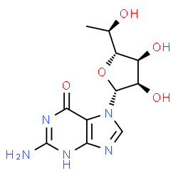 ChemSpider 2D Image | 2-Amino-7-(6-deoxy-beta-D-allofuranosyl)-3,7-dihydro-6H-purin-6-one | C11H15N5O5