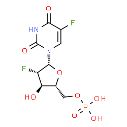 ChemSpider 2D Image | 1-(2-Deoxy-2-fluoro-5-O-phosphono-beta-D-arabinofuranosyl)-5-fluoro-2,4(1H,3H)-pyrimidinedione | C9H11F2N2O8P