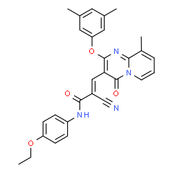ChemSpider 2D Image | (2E)-2-Cyano-3-[2-(3,5-dimethylphenoxy)-9-methyl-4-oxo-4H-pyrido[1,2-a]pyrimidin-3-yl]-N-(4-ethoxyphenyl)acrylamide | C29H26N4O4