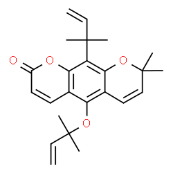 ChemSpider 2D Image | 8,8-Dimethyl-10-(2-methyl-3-buten-2-yl)-5-[(2-methyl-3-buten-2-yl)oxy]-2H,8H-pyrano[3,2-g]chromen-2-one | C24H28O4