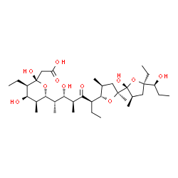 ChemSpider 2D Image | (5R)-1-C-(Carboxymethyl)-2,4-dideoxy-2-ethyl-5-[(2S,3S,4S,6R)-6-{(2S,2'R,3'R,4S,5S,5'R)-5'-ethyl-2'-hydroxy-5'-[(1S)-1-hydroxypropyl]-2,3',4-trimethyloctahydro-2,2'-bifuran-5-yl}-3-hydroxy-4-methyl-5-
oxo-2-octanyl]-4-methyl-alpha-D-ribopyranose | C35H62O11