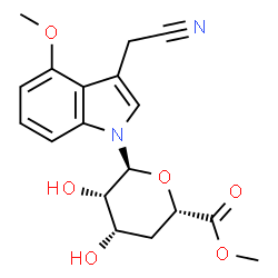 ChemSpider 2D Image | 3-(Cyanomethyl)-1-(4-deoxy-6-methyl-alpha-D-lyxo-hexopyranosyluronosyl)-4-methoxy-1H-indole | C18H20N2O6