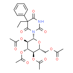 ChemSpider 2D Image | 5-Ethyl-5-phenyl-1-(2,3,4,6-tetra-O-acetyl-beta-D-glucopyranosyl)-2,4,6(1H,3H,5H)-pyrimidinetrione | C26H30N2O12