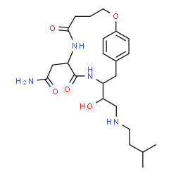 ChemSpider 2D Image | 2-[11-{1-Hydroxy-2-[(3-methylbutyl)amino]ethyl}-6,9-dioxo-2-oxa-7,10-diazabicyclo[11.2.2]heptadeca-1(15),13,16-trien-8-yl]acetamide | C23H36N4O5