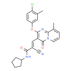 ChemSpider 2D Image | (2E)-3-[2-(4-Chloro-3-methylphenoxy)-9-methyl-4-oxo-4H-pyrido[1,2-a]pyrimidin-3-yl]-2-cyano-N-cyclopentylacrylamide | C25H23ClN4O3