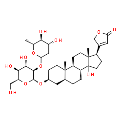 ChemSpider 2D Image | (3beta,5alpha,14xi)-3-{[2-O-(2,6-Dideoxy-D-arabino-hexopyranosyl)-beta-D-glucopyranosyl]oxy}-14-hydroxycard-20(22)-enolide | C35H54O12