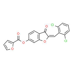 ChemSpider 2D Image | (2E)-2-(2,6-Dichlorobenzylidene)-3-oxo-2,3-dihydro-1-benzofuran-6-yl 2-furoate | C20H10Cl2O5