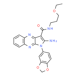 ChemSpider 2D Image | 2-Amino-1-(1,3-benzodioxol-5-yl)-N-(3-ethoxypropyl)-1H-pyrrolo[2,3-b]quinoxaline-3-carboxamide | C23H23N5O4
