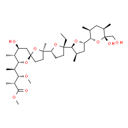 ChemSpider 2D Image | Methyl (2R,3S,4R)-4-[(2R,5R,7S,8R,9S)-2-{(2S,2'S,3'R,5R,5'S)-2-ethyl-5'-[(2S,3S,5R,6R)-6-hydroxy-6-(hydroxymethyl)-3,5-dimethyltetrahydro-2H-pyran-2-yl]-3'-methyloctahydro-2,2'-bifuran-5-yl}-9-hydroxy
-2,8-dimethyl-1,6-dioxaspiro[4.5]dec-7-yl]-3-methoxy-2-methylpentanoate | C37H64O11