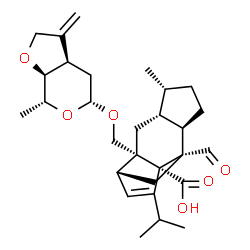 ChemSpider 2D Image | (1R,2S,4R,5R,8R,9S,11R)-9-Formyl-13-isopropyl-5-methyl-2-({[(3aR,5R,7R,7aS)-7-methyl-3-methylenehexahydro-2H-furo[2,3-c]pyran-5-yl]oxy}methyl)tetracyclo[7.4.0.0~2,11~.0~4,8~]tridec-12-ene-1-carboxylic
 acid | C29H40O6