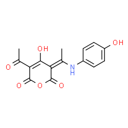 ChemSpider 2D Image | 5-Acetyl-4-hydroxy-3-(1-(4-hydroxyphenyl)aminoethylidene)-2H-pyran-2,6(3H)-dione | C15H13NO6