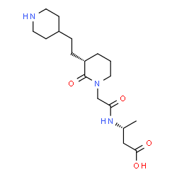 ChemSpider 2D Image | (3R)-3-[({(3R)-2-Oxo-3-[2-(4-piperidinyl)ethyl]-1-piperidinyl}acetyl)amino]butanoic acid | C18H31N3O4