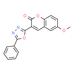 ChemSpider 2D Image | 6-Methoxy-3-(5-phenyl-[1,3,4]oxadiazol-2-yl)-chromen-2-one | C18H12N2O4