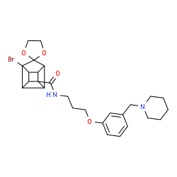 ChemSpider 2D Image | 1'-Bromo-N-{3-[3-(1-piperidinylmethyl)phenoxy]propyl}-4'H-spiro[1,3-dioxolane-2,9'-pentacyclo[4.3.0.0~2,5~.0~3,8~.0~4,7~]nonane]-4'-carboxamide | C27H33BrN2O4