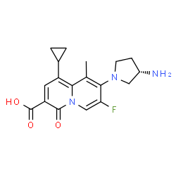 ChemSpider 2D Image | 8-[(3S)-3-Amino-1-pyrrolidinyl]-1-cyclopropyl-7-fluoro-9-methyl-4-oxo-4H-quinolizine-3-carboxylic acid | C18H20FN3O3