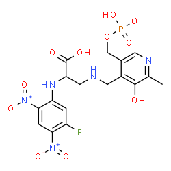 ChemSpider 2D Image | N-(5-Fluoro-2,4-dinitrophenyl)-3-[({3-hydroxy-2-methyl-5-[(phosphonooxy)methyl]-4-pyridinyl}methyl)amino]alanine | C17H19FN5O11P