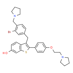 ChemSpider 2D Image | 3-(3-Bromo-4-Pyrrolidin-1-Ylmethyl-Benzyl)-2-[4-Pyrrolidin-1-Yl-Ethoxy)-Phenyl]-Benzo[b]thiophen-6-Ol | C32H35BrN2O2S