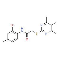 ChemSpider 2D Image | N-(2-Bromo-4-methylphenyl)-2-[(4,5,6-trimethyl-2-pyrimidinyl)sulfanyl]acetamide | C16H18BrN3OS