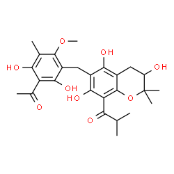 ChemSpider 2D Image | 1-[6-(3-Acetyl-2,4-dihydroxy-6-methoxy-5-methylbenzyl)-3,5,7-trihydroxy-2,2-dimethyl-3,4-dihydro-2H-chromen-8-yl]-2-methyl-1-propanone | C26H32O9