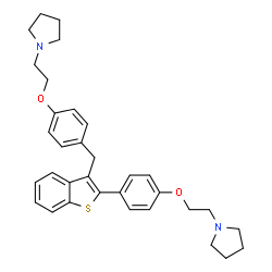 ChemSpider 2D Image | 1-{2-[4-(3-{4-[2-(1-Pyrrolidinyl)ethoxy]benzyl}-1-benzothiophen-2-yl)phenoxy]ethyl}pyrrolidine | C33H38N2O2S