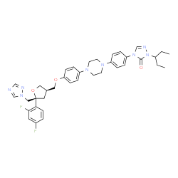 ChemSpider 2D Image | 2,5-Anhydro-1,3,4-trideoxy-2-(2,4-difluorophenyl)-4-{[4-(4-{4-[5-oxo-1-(3-pentanyl)-1,5-dihydro-4H-1,2,4-triazol-4-yl]phenyl}-1-piperazinyl)phenoxy]methyl}-1-(1H-1,2,4-triazol-1-yl)-D-threo-pentitol | C37H42F2N8O3