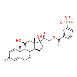 ChemSpider 2D Image | Pregna-1,4-diene-3,20-dione, 11,17-dihydroxy-21-((3-sulfobenzoyl)oxy)-, (11beta)- | C28H32O9S
