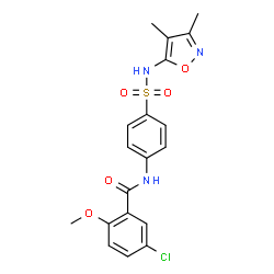 ChemSpider 2D Image | 5-Chloro-N-{4-[(3,4-dimethyl-1,2-oxazol-5-yl)sulfamoyl]phenyl}-2-methoxybenzamide | C19H18ClN3O5S