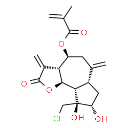 ChemSpider 2D Image | (3aR,4S,6aR,8S,9S,9aS,9bS)-9-(Chloromethyl)-8,9-dihydroxy-3,6-bis(methylene)-2-oxododecahydroazuleno[4,5-b]furan-4-yl methacrylate | C19H23ClO6