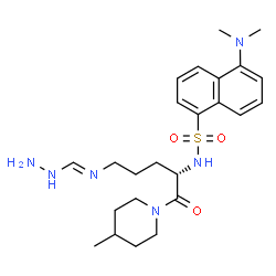 ChemSpider 2D Image | 5-(Dimethylamino)-N-[(2S)-5-[(E)-(hydrazinomethylene)amino]-1-(4-methyl-1-piperidinyl)-1-oxo-2-pentanyl]-1-naphthalenesulfonamide | C24H36N6O3S