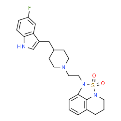 ChemSpider 2D Image | 1-(2-{4-[(5-Fluoro-1H-indol-3-yl)methyl]-1-piperidinyl}ethyl)-5,6-dihydro-1H,4H-[1,2,5]thiadiazolo[4,3,2-ij]quinoline 2,2-dioxide | C25H29FN4O2S