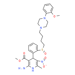 ChemSpider 2D Image | Methyl 2-amino-4-[2-({4-[4-(2-methoxyphenyl)-1-piperazinyl]butyl}sulfinyl)phenyl]-6-methyl-5-nitro-1,4-dihydro-3-pyridinecarboxylate | C29H37N5O6S