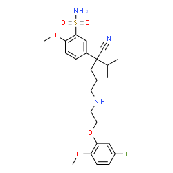 ChemSpider 2D Image | 5-(3-Cyano-6-{[2-(5-fluoro-2-methoxyphenoxy)ethyl]amino}-2-methyl-3-hexanyl)-2-methoxybenzenesulfonamide | C24H32FN3O5S