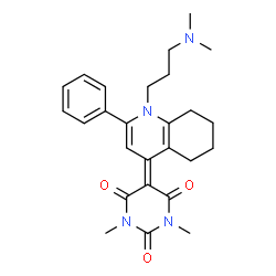 ChemSpider 2D Image | 5-{1-[3-(Dimethylamino)propyl]-2-phenyl-5,6,7,8-tetrahydro-4(1H)-quinolinylidene}-1,3-dimethyl-2,4,6(1H,3H,5H)-pyrimidinetrione | C26H32N4O3