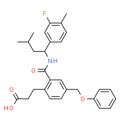 ChemSpider 2D Image | 3-[2-{[1-(3-Fluoro-4-methylphenyl)-3-methylbutyl]carbamoyl}-4-(phenoxymethyl)phenyl]propanoic acid | C29H32FNO4