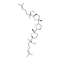 ChemSpider 2D Image | (2S,2'R)-2,2'-[(2R,2'S,2''S,5R,5'R,5''S)-2,2''-Dimethyldodecahydro-2,2':5',2''-terfuran-5,5''-diyl]bis(6-methyl-5-hepten-2-ol) | C30H52O5