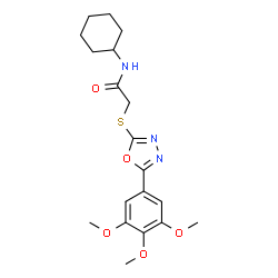 ChemSpider 2D Image | N-Cyclohexyl-2-{[5-(3,4,5-trimethoxyphenyl)-1,3,4-oxadiazol-2-yl]sulfanyl}acetamide | C19H25N3O5S