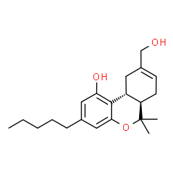 ChemSpider 2D Image | (6aR,10aR)-9-(Hydroxymethyl)-6,6-dimethyl-3-pentyl-6a,7,10,10a-tetrahydro-6H-benzo[c]chromen-1-ol | C21H30O3