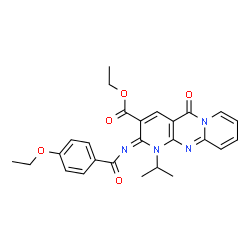 ChemSpider 2D Image | Ethyl (2Z)-2-[(4-ethoxybenzoyl)imino]-1-isopropyl-5-oxo-1,5-dihydro-2H-dipyrido[1,2-a:2',3'-d]pyrimidine-3-carboxylate | C26H26N4O5