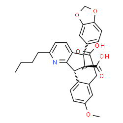 ChemSpider 2D Image | (5S,6R,7R)-5-(1,3-Benzodioxol-5-yl)-2-butyl-7-{2-[(2S)-2-carboxypropyl]-4-methoxyphenyl}-6,7-dihydro-5H-cyclopenta[b]pyridine-6-carboxylic acid | C31H33NO7